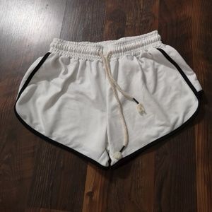 White Cotton Athletic Shorts With Black Stripes